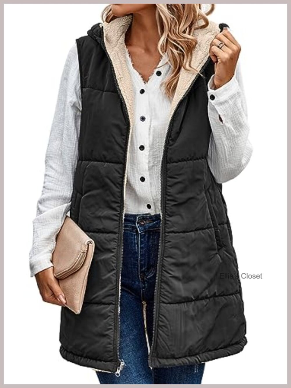 Women's Reversible Puffer Vest Zip Up Fleece Lined Hooded Sleeveless Coat